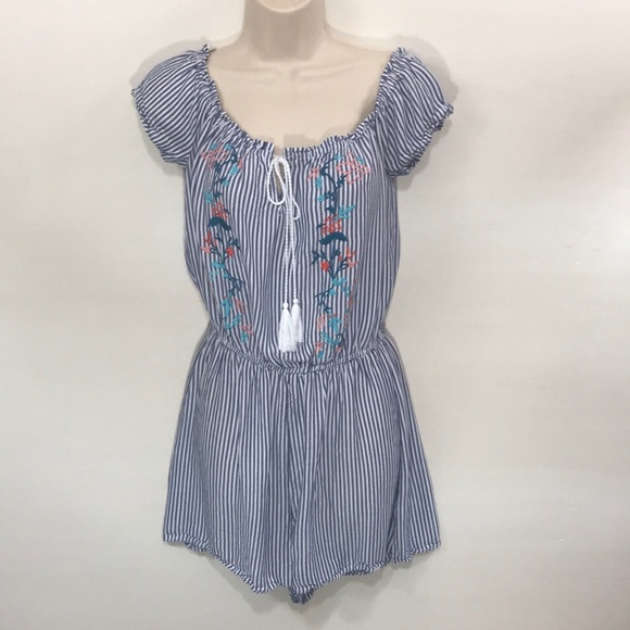 love, Fire Pants - Love, Fire Stripe Floral Embroidered Boho Romper